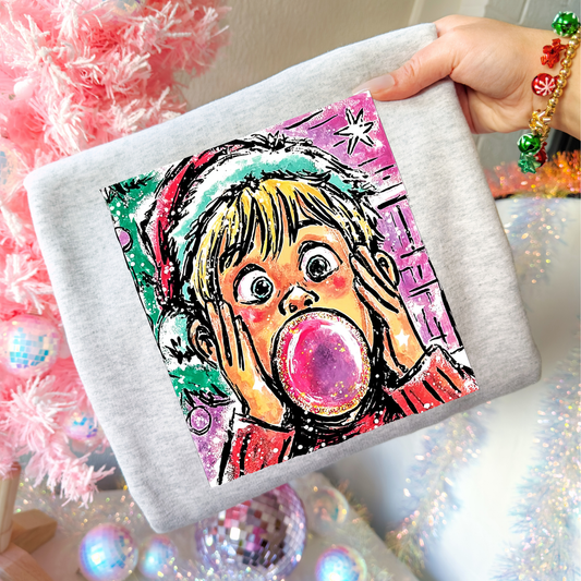Kevin w/Bubblegum - Home Alone (Colorful Brush Stroke) Full Color DTF Transfer