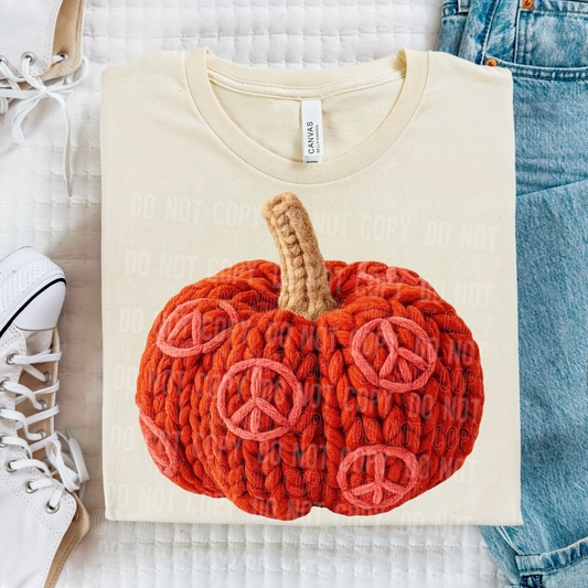 Peace Pumpkin (Faux Yarn) Full Color DTF Transfer