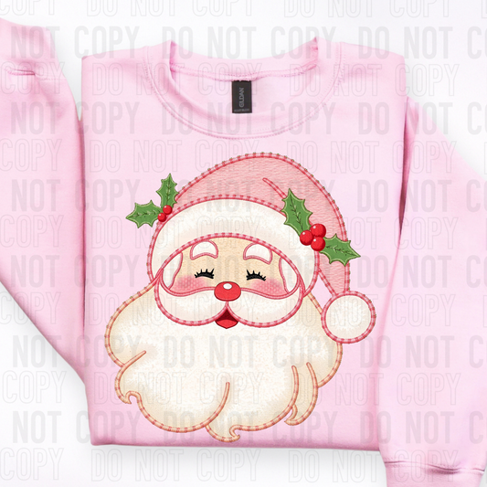 Pink Santa (Faux Embroidery Outline) Full Color DTF Transfer