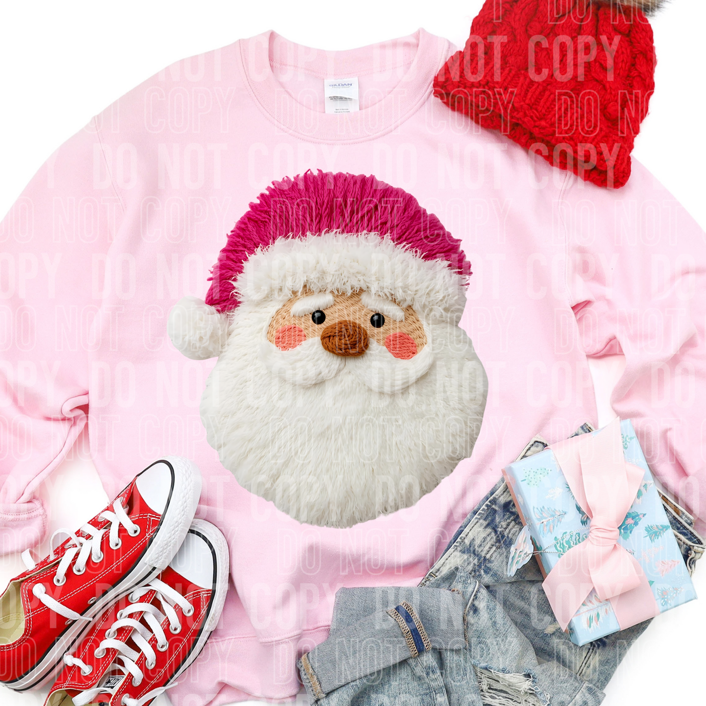 Pink Santa (Faux Yarn) Full Color DTF Transfer