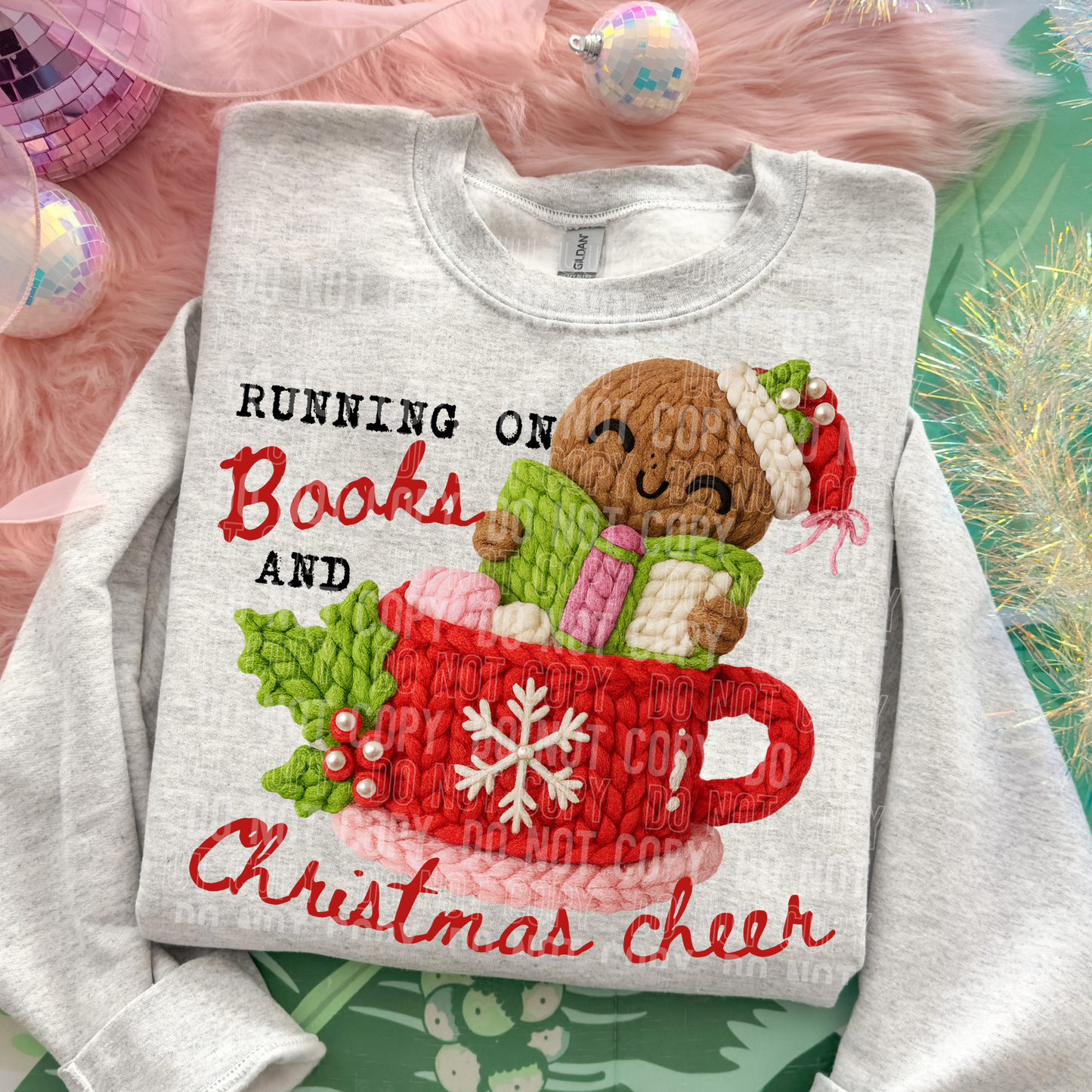 Running on Books and Christmas Cheer Full Color DTF Transfer