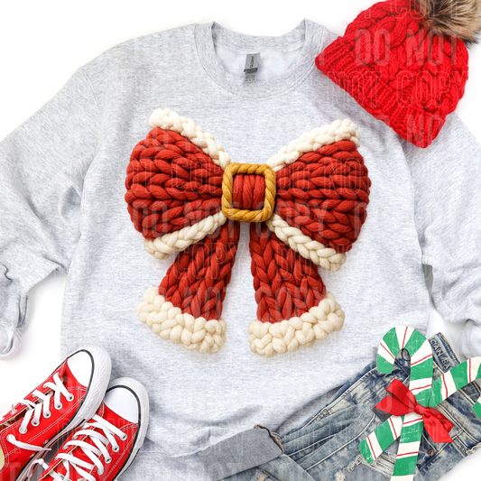 Santa Christmas Bow (Faux Yarn) Full Color DTF Transfer