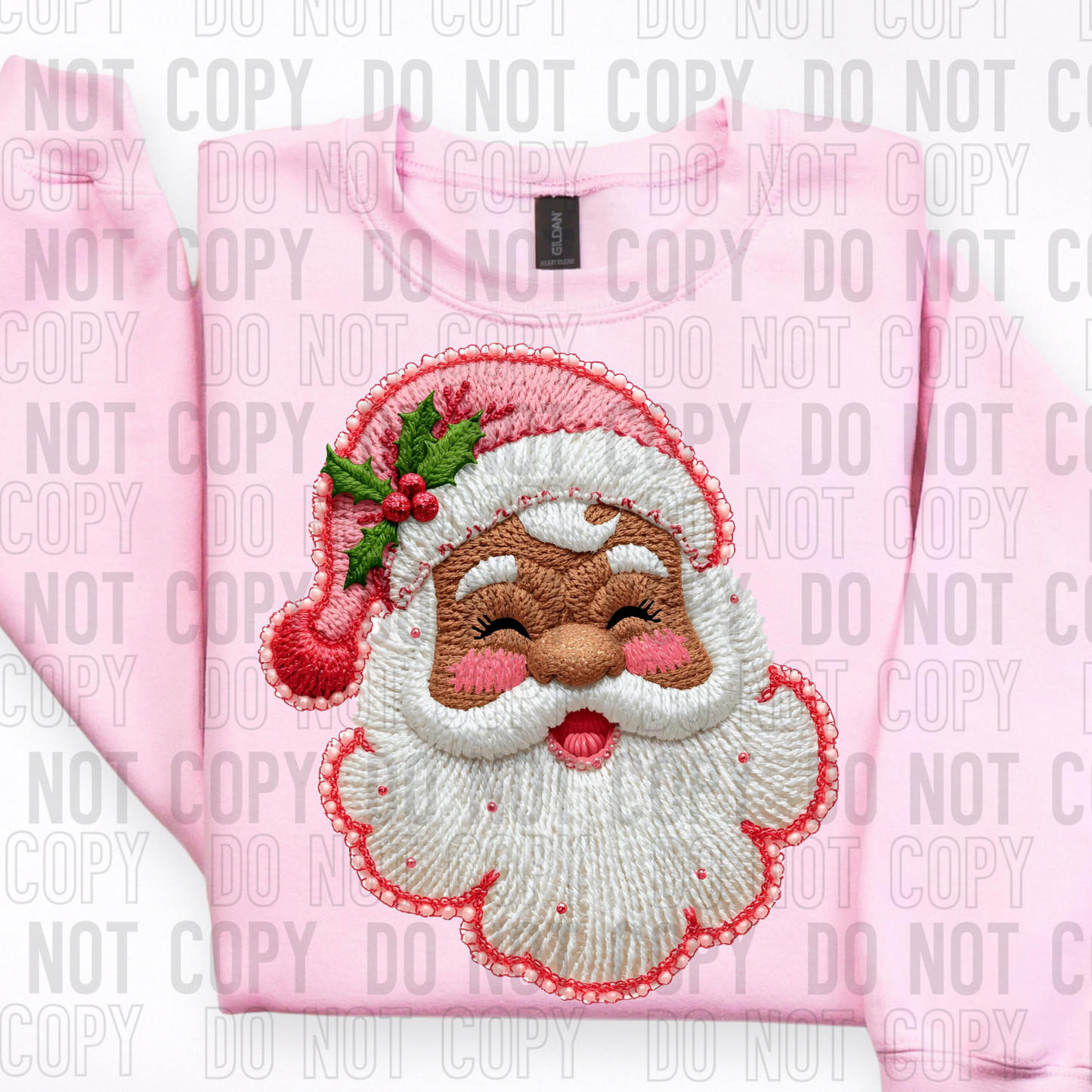 Pink Santa - African American (Faux Yarn) Full Color DTF Transfer