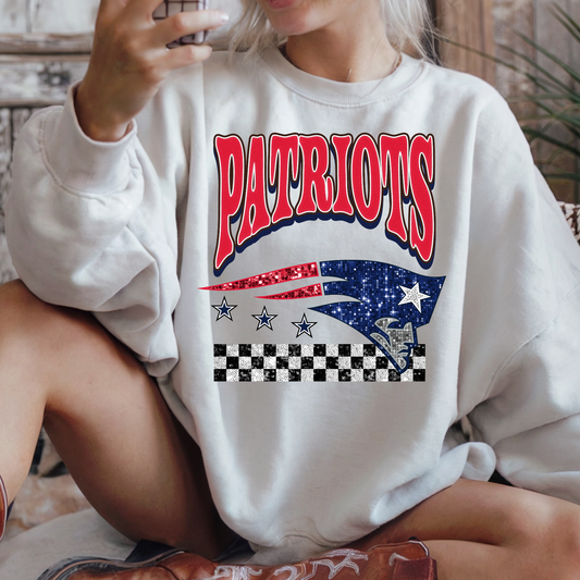 Patriots Faux Glitter/Checkered Full Color DTF Transfer