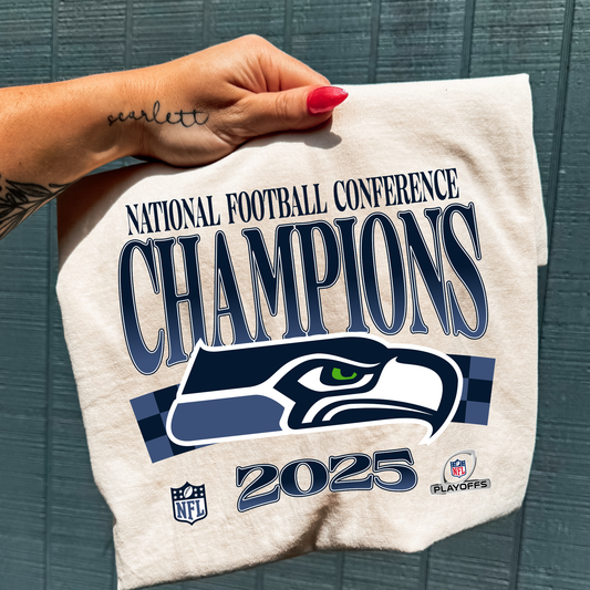 Checkered 2025 NFC & AFC Champs (Seattle Seahawks/New England Patriots) Full Color DTF Transfer