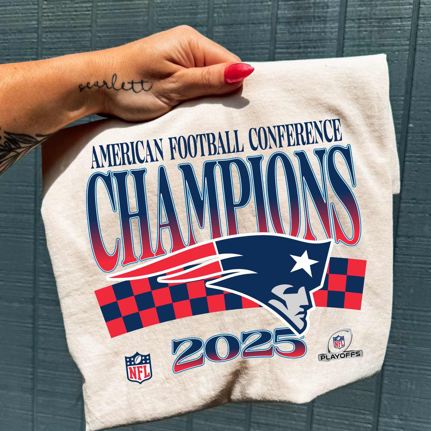 Checkered 2025 NFC & AFC Champs (Seattle Seahawks/New England Patriots) Full Color DTF Transfer