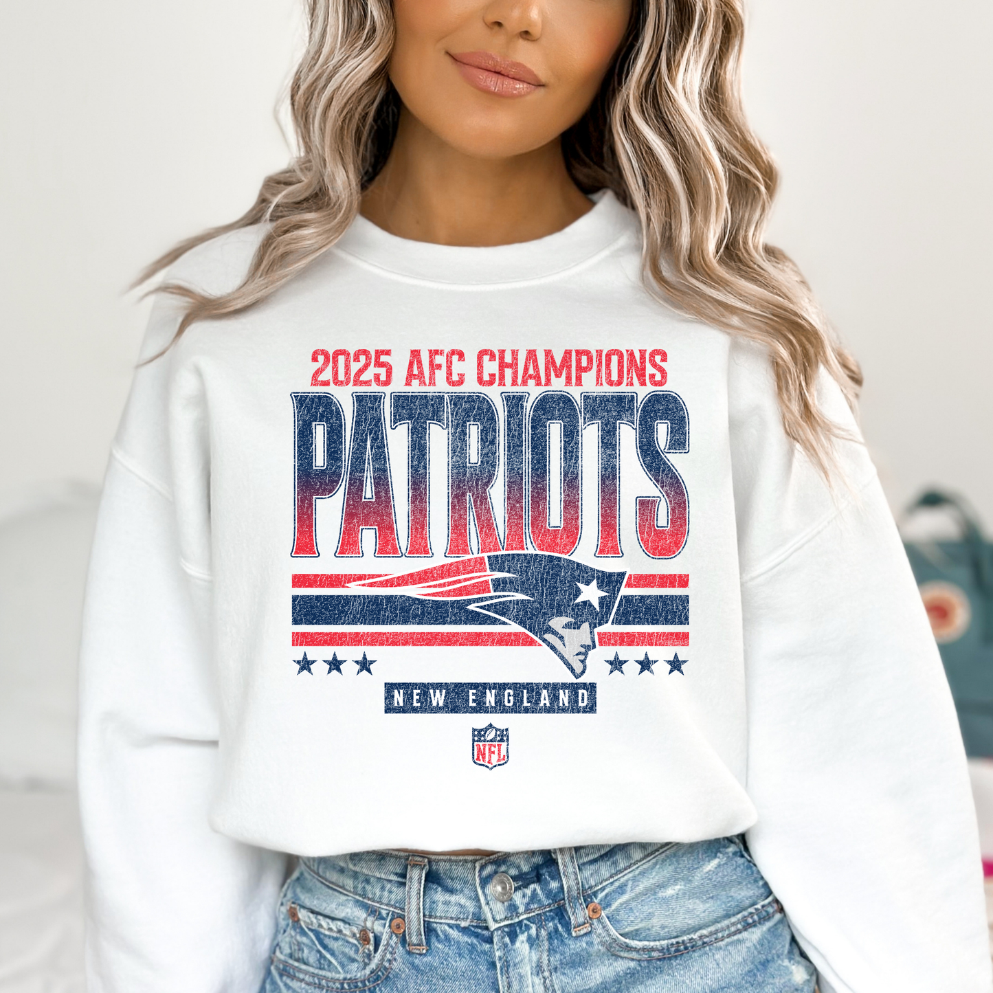 Distressed 2025 NFC & AFC Champs (Seattle Seahawks/New England Patriots) Full Color DTF Transfer
