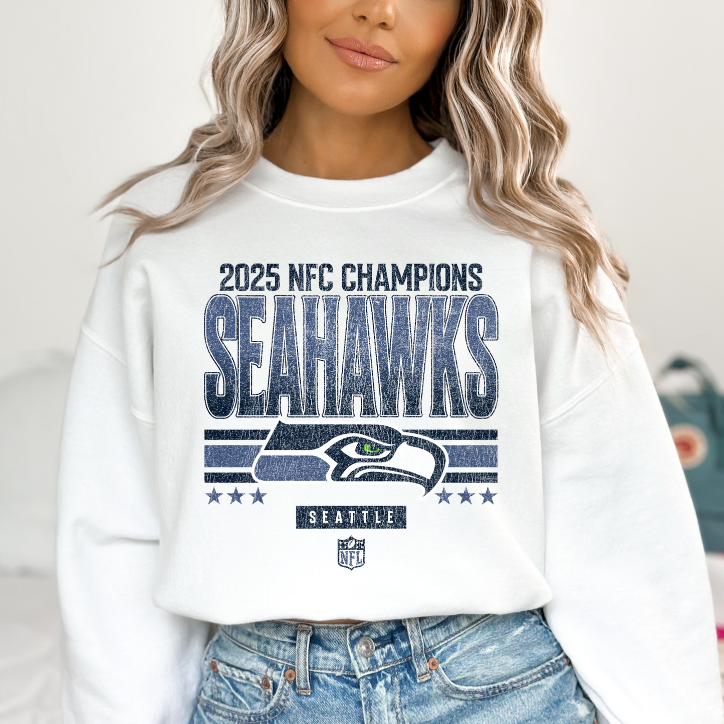 Distressed 2025 NFC & AFC Champs (Seattle Seahawks/New England Patriots) Full Color DTF Transfer