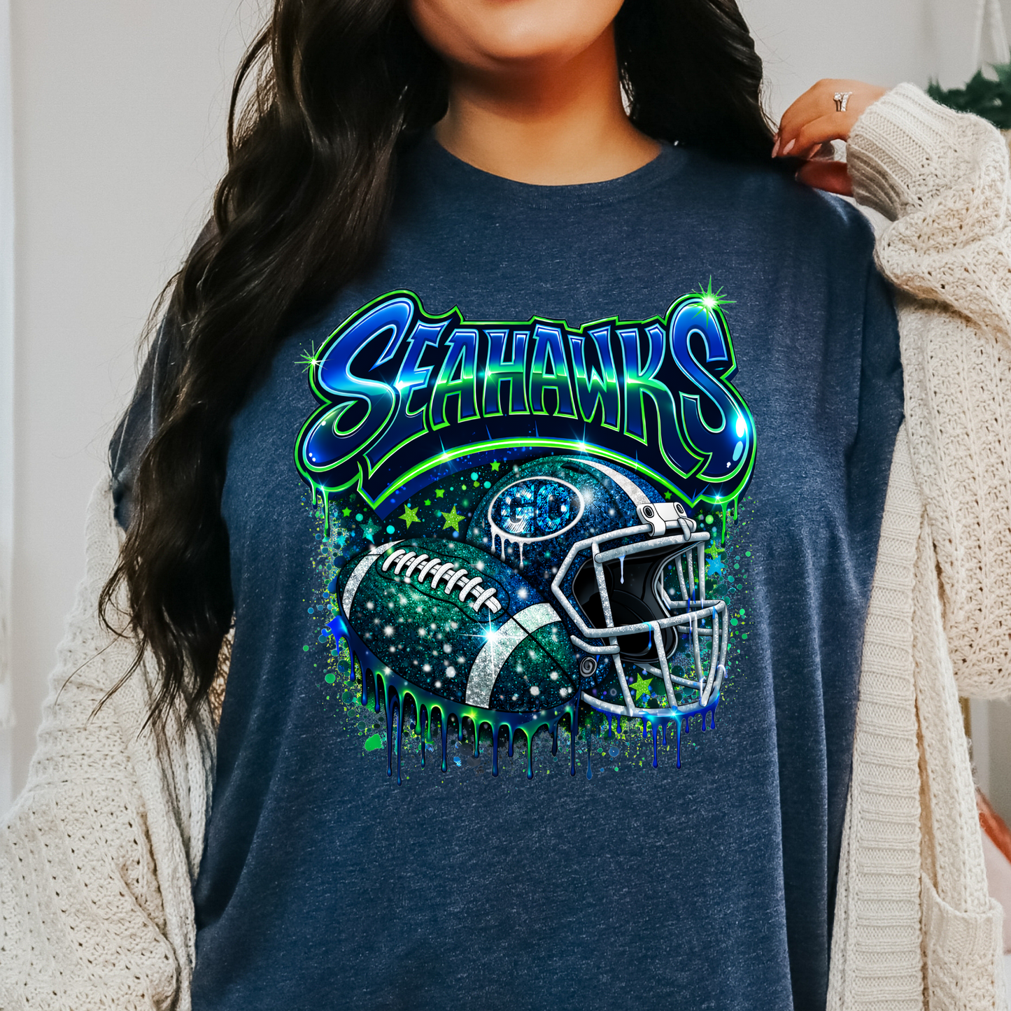 Graffiti Faux Glitter (Seattle Seahawks/New England Patriots) Full Color DTF Transfer