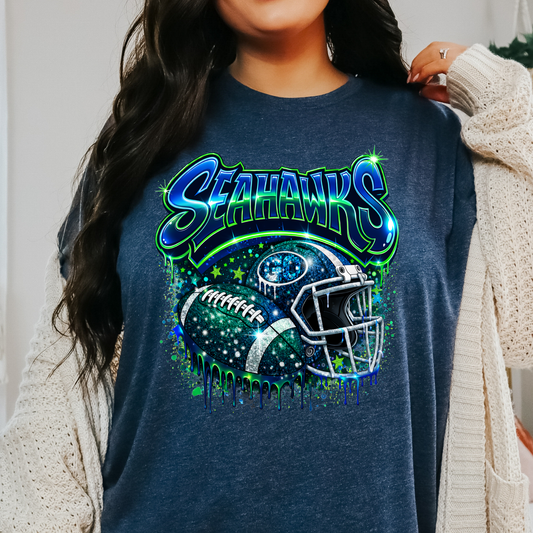 Graffiti Faux Glitter (Seattle Seahawks/New England Patriots) Full Color DTF Transfer