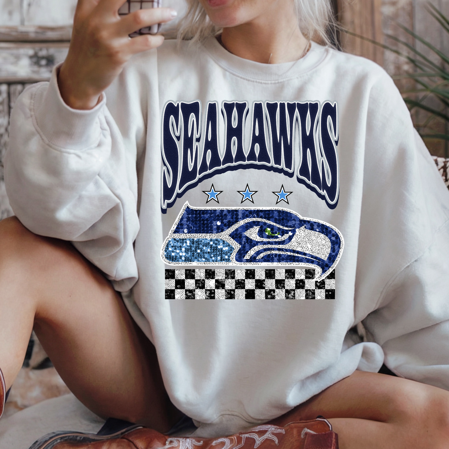 Seahawks Faux Glitter/Checkered Full Color DTF Transfer