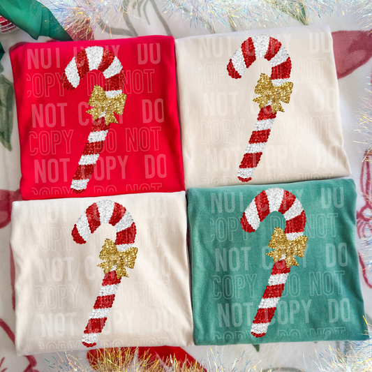 Sequin Candy Cane (Faux Sequin) Full Color DTF Transfer