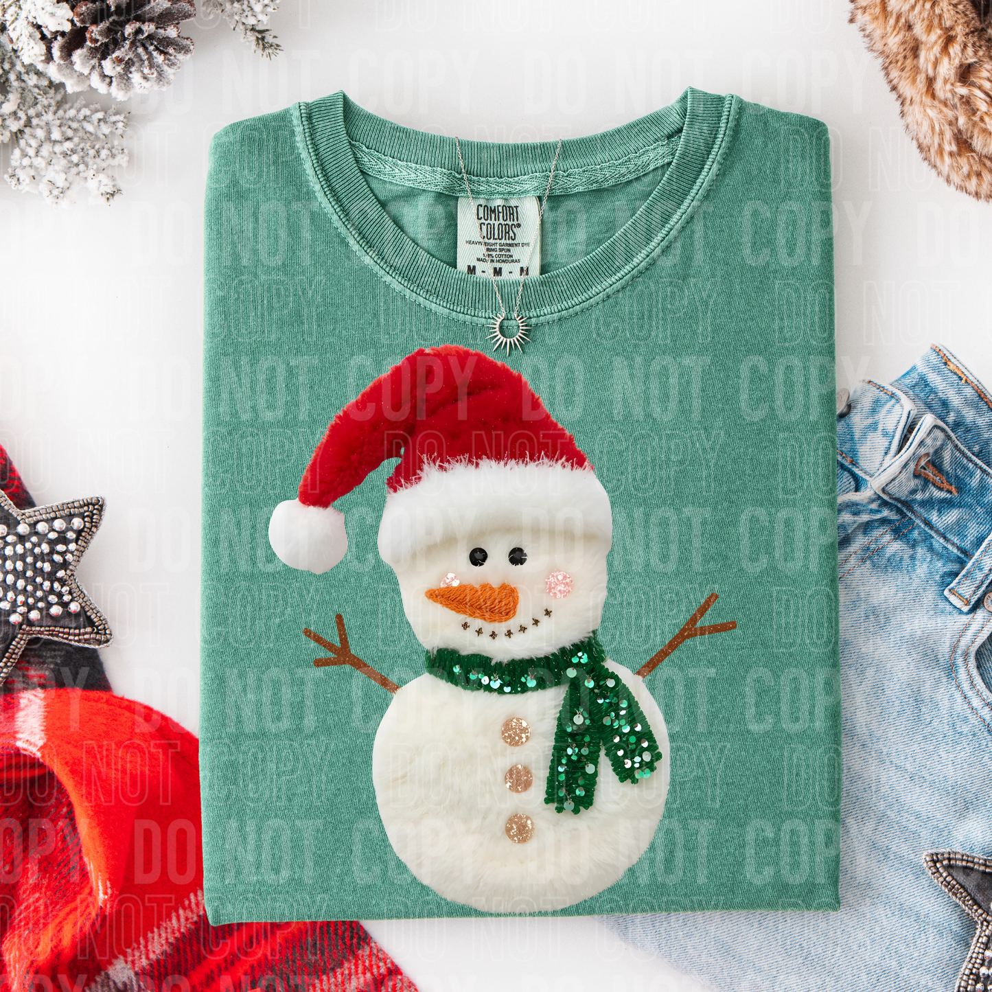 Snowman w/Green Scarf (Faux Yarn) Full Color DTF Transfer