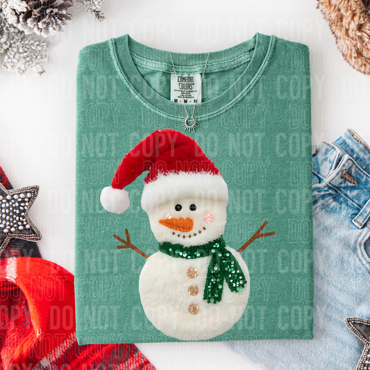 Snowman w/Green Scarf (Faux Yarn) Full Color DTF Transfer