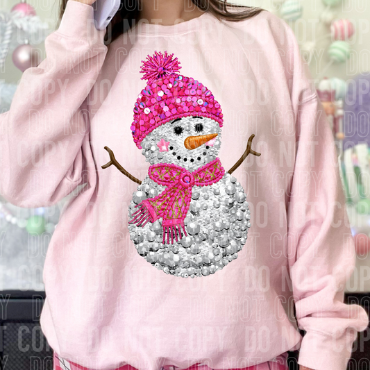 Pink Snowman (Faux Sequin) Full Color DTF Transfer