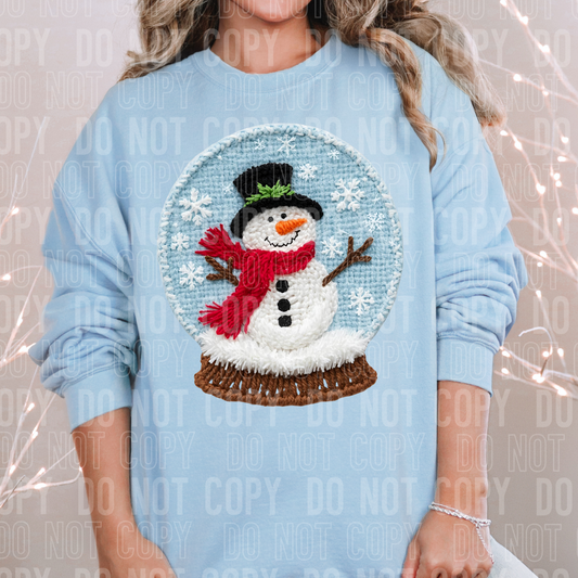 Snowglobe Snowman (Faux Yarn) Full Color DTF Transfer
