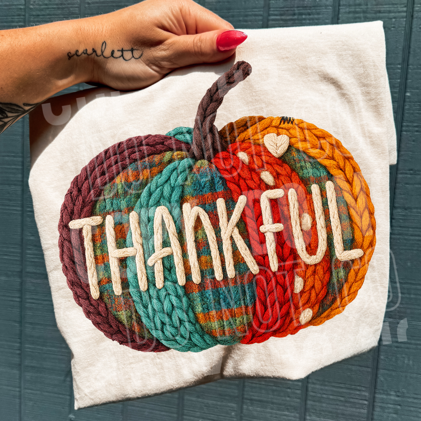 Thankful Pumpkin (Faux Yarn) Full Color DTF Transfer
