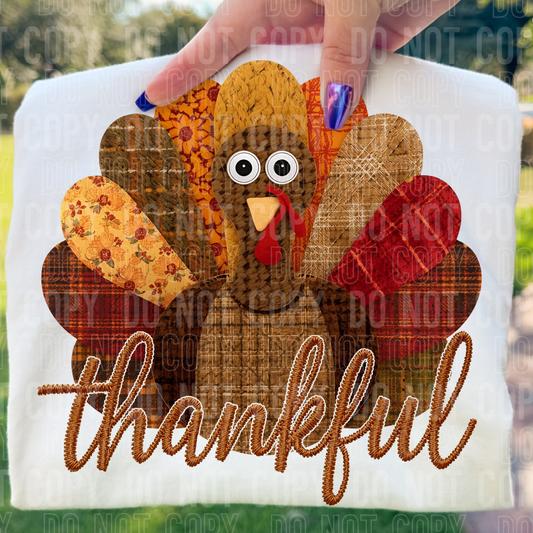 Thankful Patchwork Turkey Full Color DTF Transfer