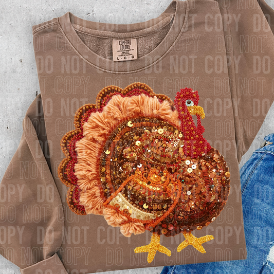 Thanksgiving Turkey (Faux Yarn/Sequin) Full Color DTF Transfer