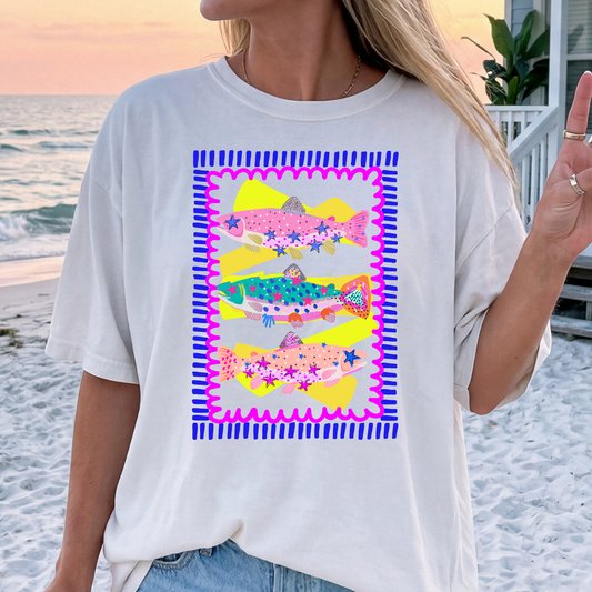 Preppy Spring Fish (Squiggly/Slash Border) Full Color DTF Transfer