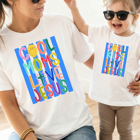 Cool Moms Loves Jesus (Stripes - Kids Option) Full Color DTF Transfer
