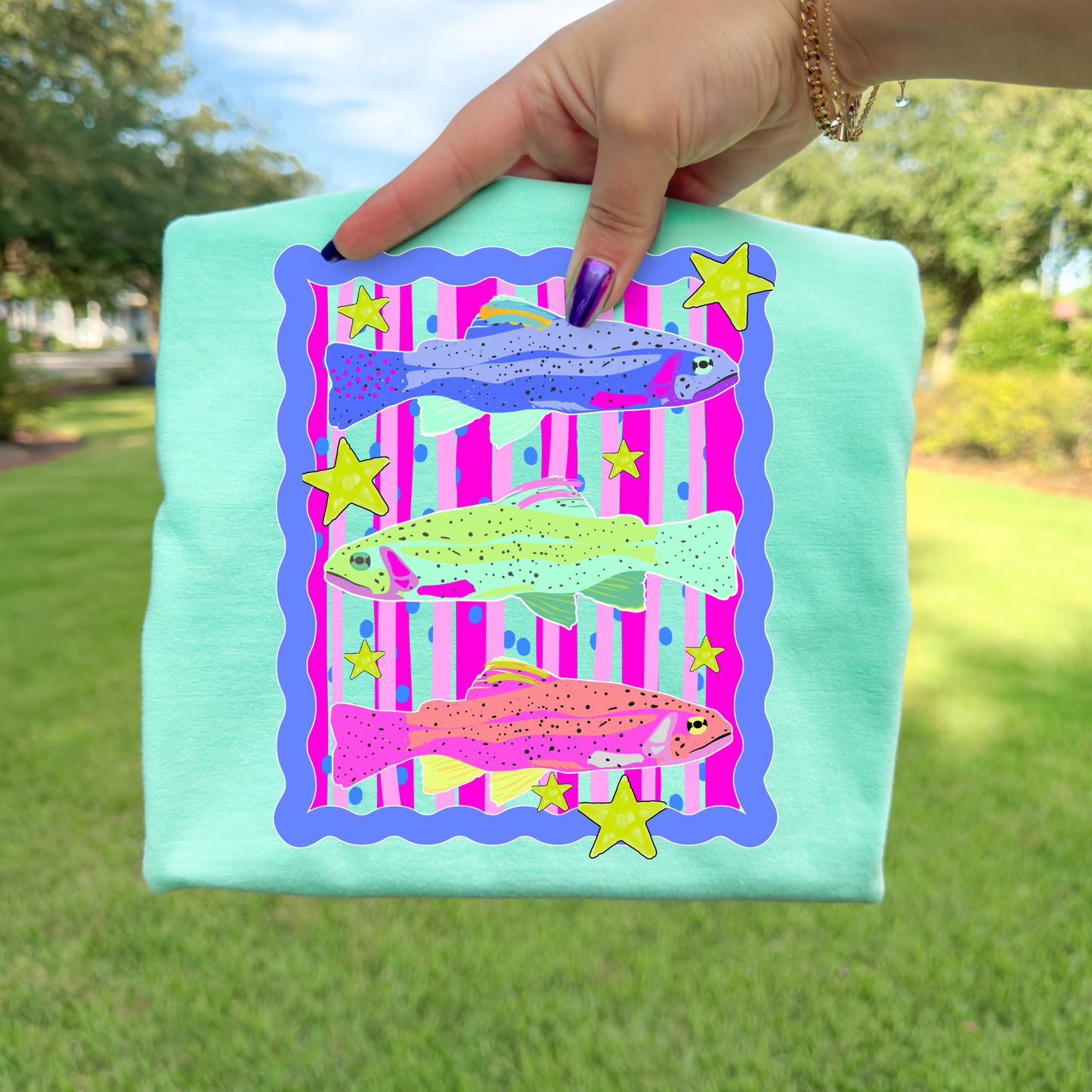 Spring Fish (Star/Stripe w/Purple Border) Full Color DTF Transfer