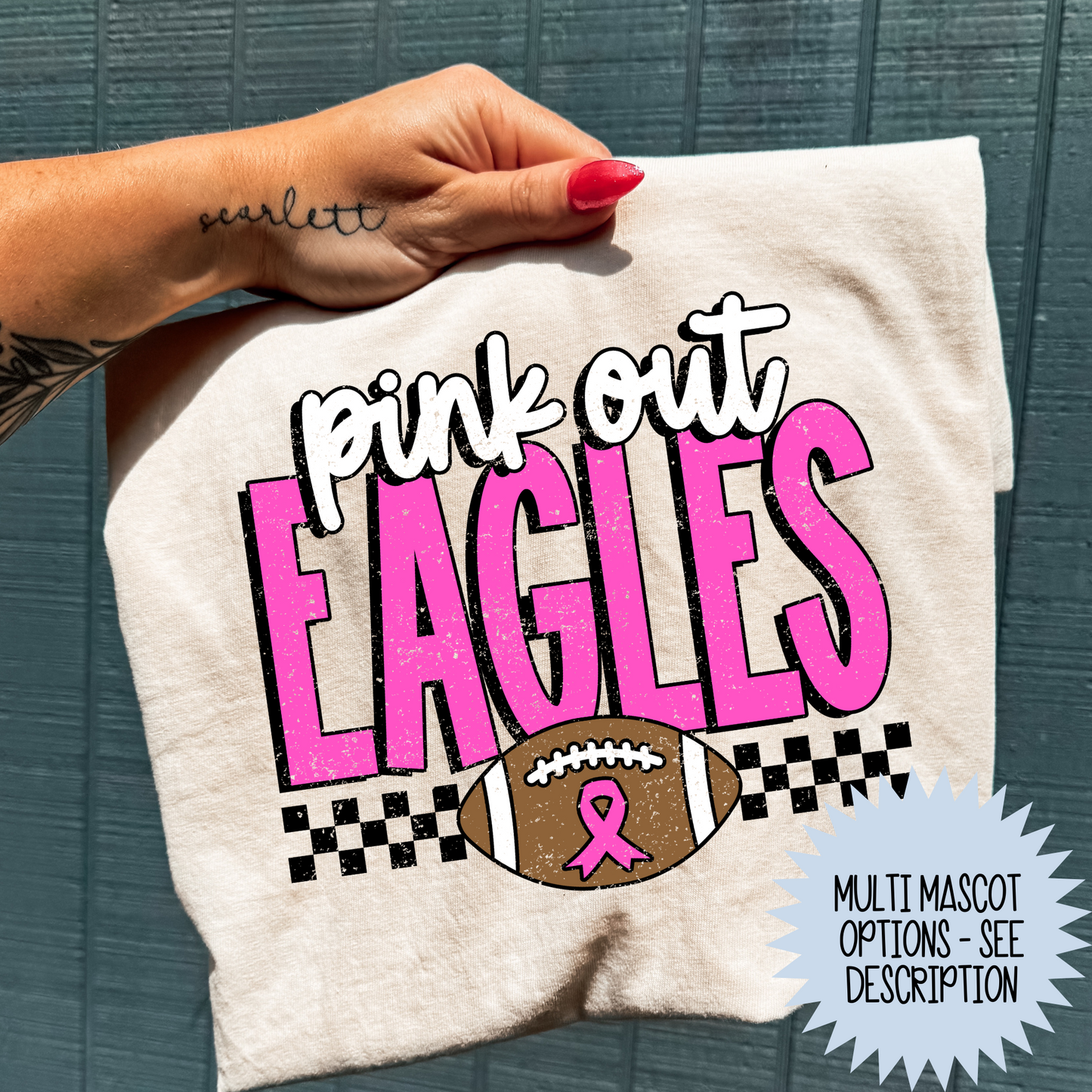 Pink Out Football Mascot (MULTI MASCOT OPTIONS) Breast Cancer Awareness Full Color DTF Transfer