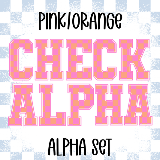 Pink/Orange Check Alpha (Any Name/Single Word) Full Color DTF Transfer
