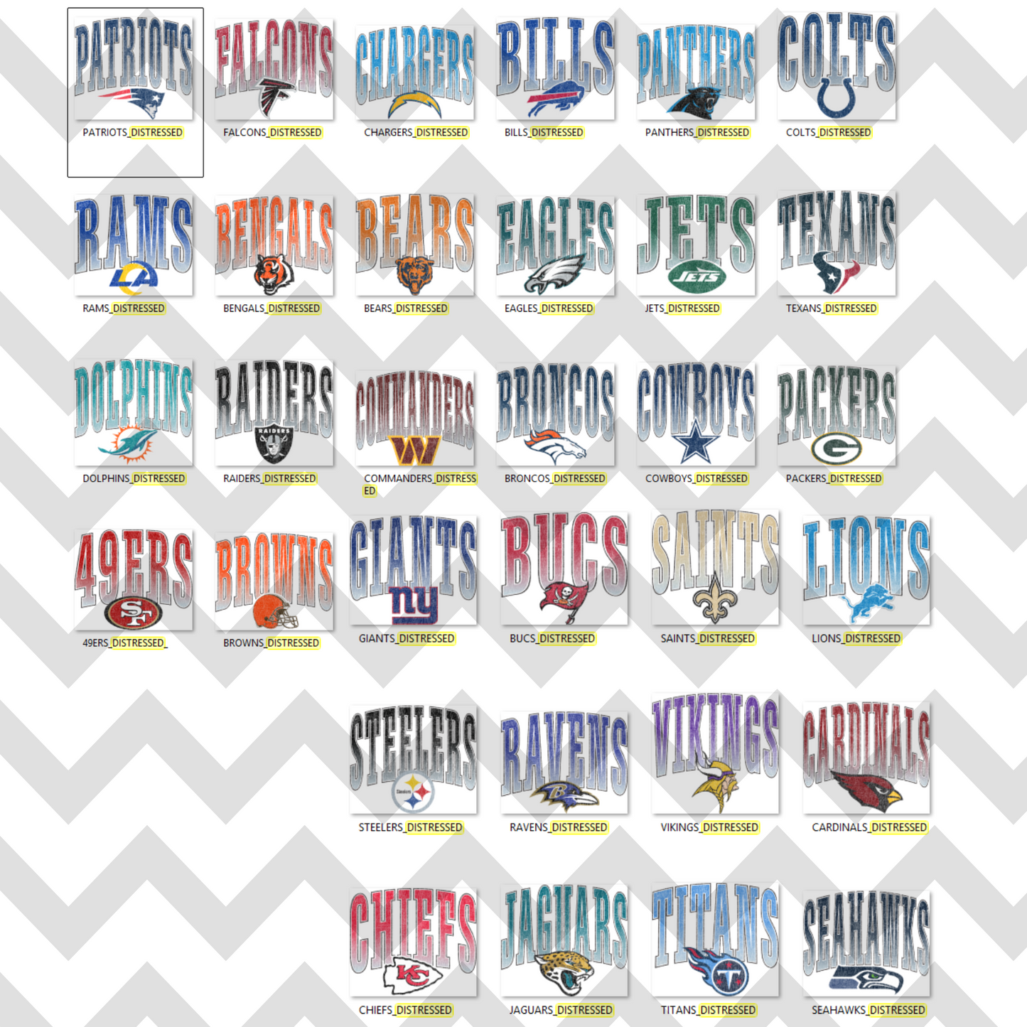 Distressed Football Team (ALL N*L TEAMS)  Full Color DTF Transfer