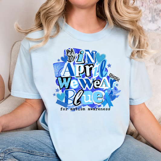 In April We Wear Blue (Scrapbook) for Autism Awareness Full Color DTF Transfer