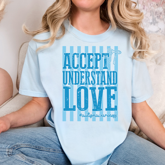 Accept Understand Love (Stripe) Autism Awareness Full Color DTF Transfer