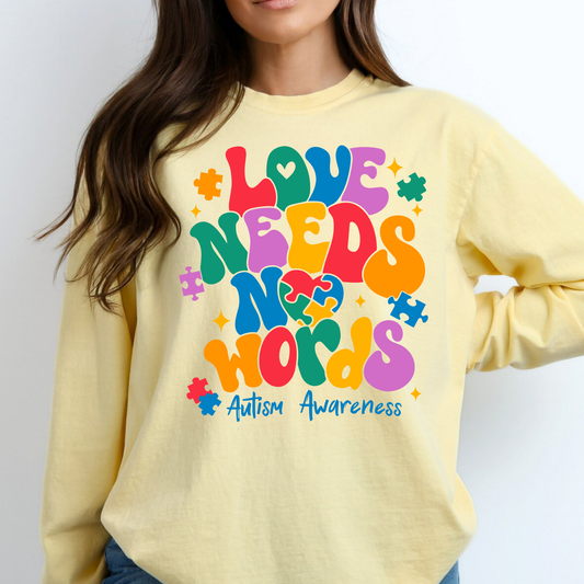 Love Needs No Words Autism Awareness Full Color DTF Transfer