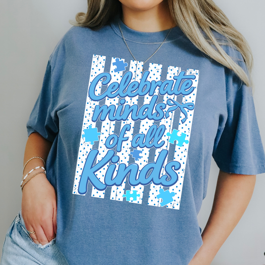 Celebrate Minds of All Kinds (Polka Dot Stripes) Full Color DTF Transfer