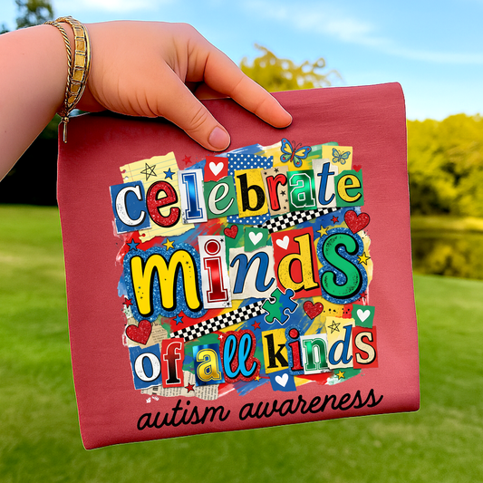 Celebrate Minds of All Kinds (Scrapbook) Autism Awareness Full Color DTF Transfer