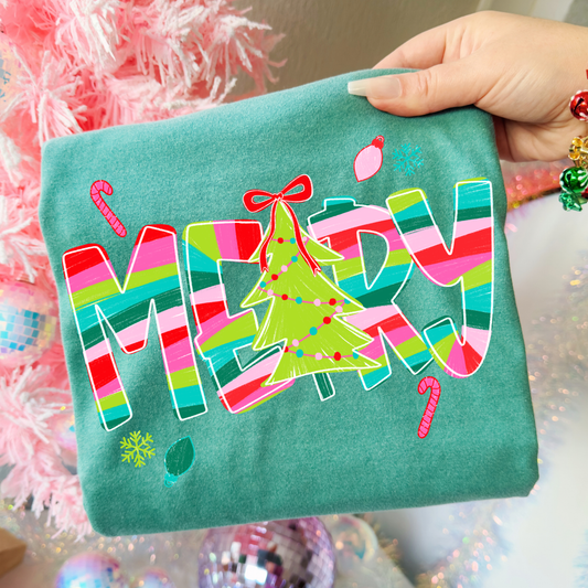 Merry (Preppy Stripe) Full Color DTF Transfer