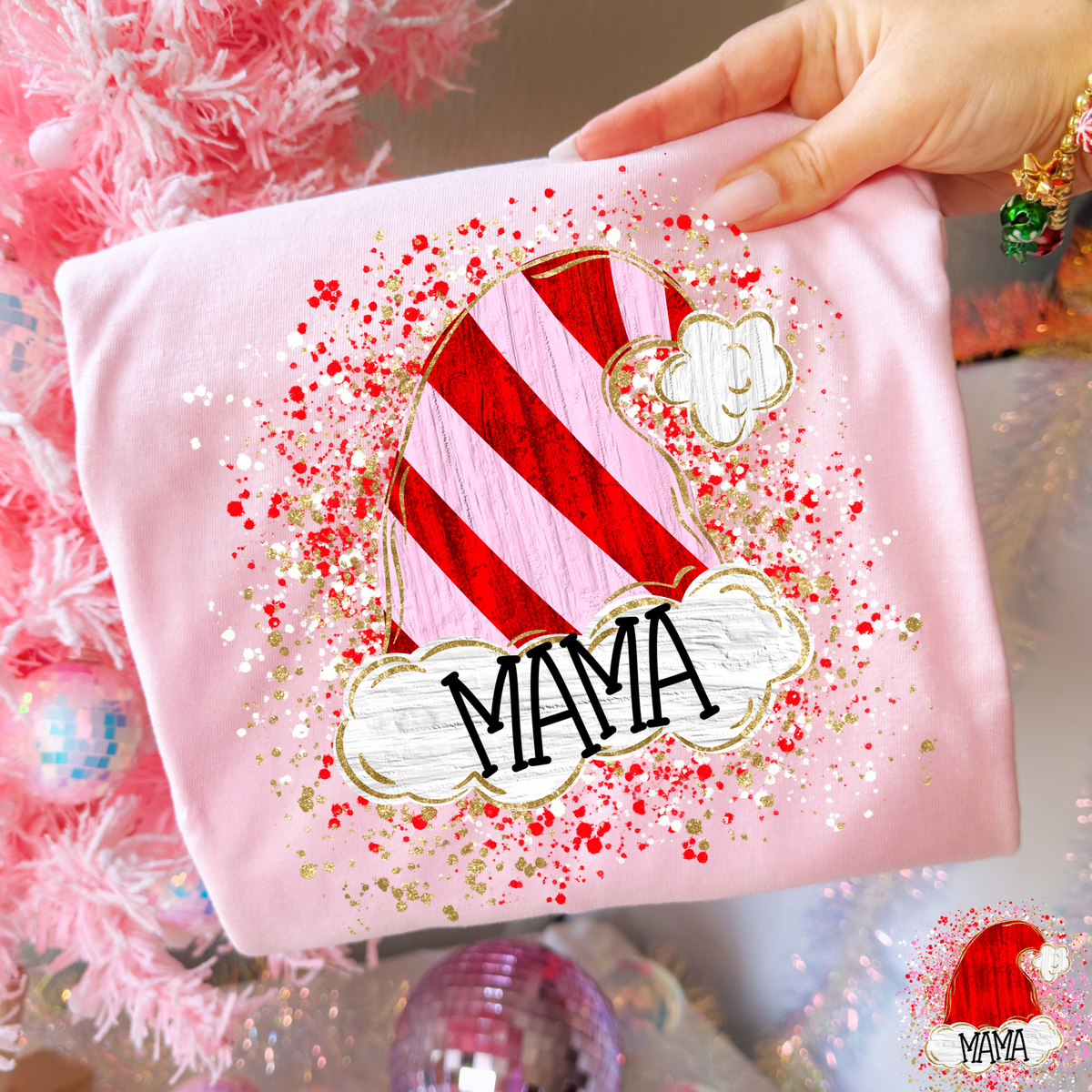 Mama Paint Splatter Christmas Hat Full Color DTF Transfer