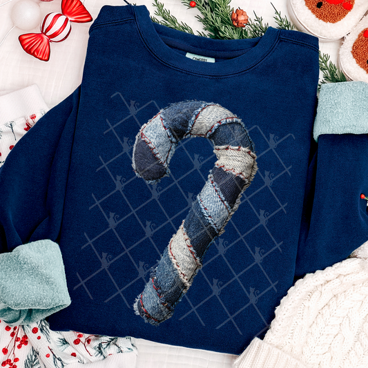 Candy Cane Patchwork (Faux Denim) Full Color DTF Transfer
