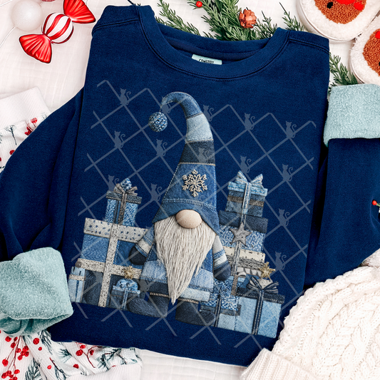 Christmas Gnome Patchwork (Faux Denim) Full Color DTF Transfer