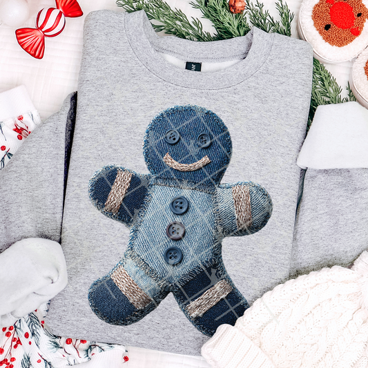 Gingerbread Patchwork (Faux Denim) Full Color DTF Transfer
