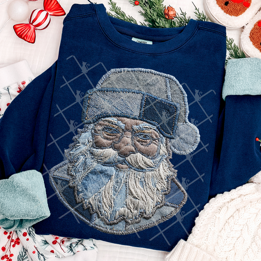 Santa Head Patchwork (Faux Denim) Full Color DTF Transfer