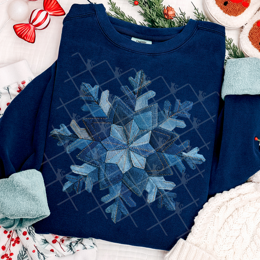 Snowflake Patchwork (Faux Denim) Full Color DTF Transfer