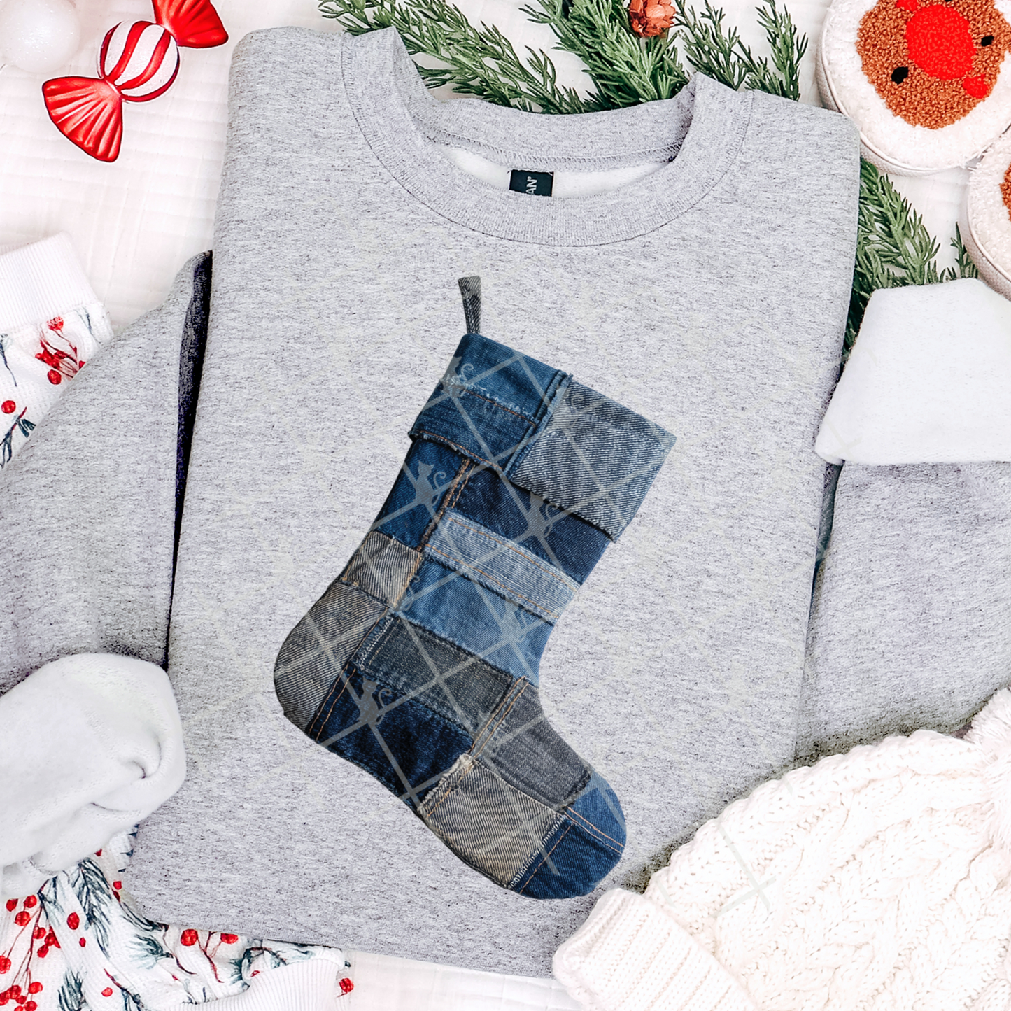 Stocking Patchwork (Faux Denim) Full Color DTF Transfer