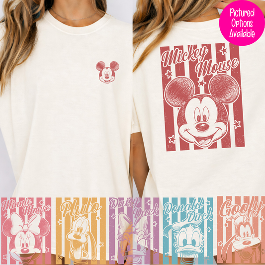 Vintage Mouse and Friends Striped (Multi Options) Full Color DTF Transfer