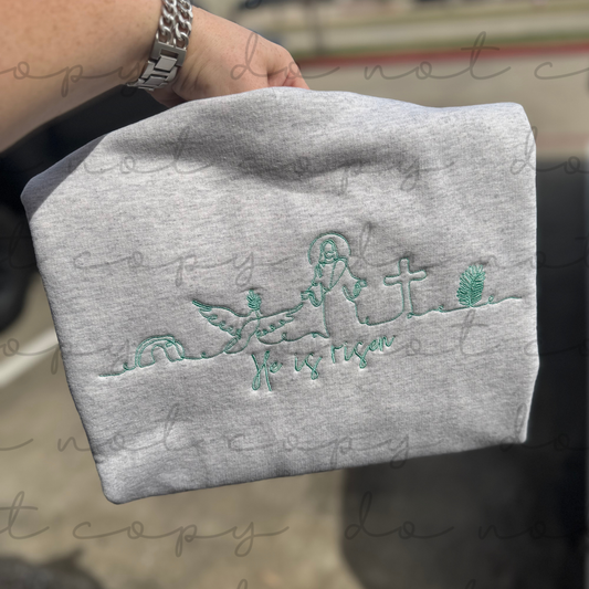 He Is Risen (Line Art) Embroidered Sweatshirt/T-Shirt