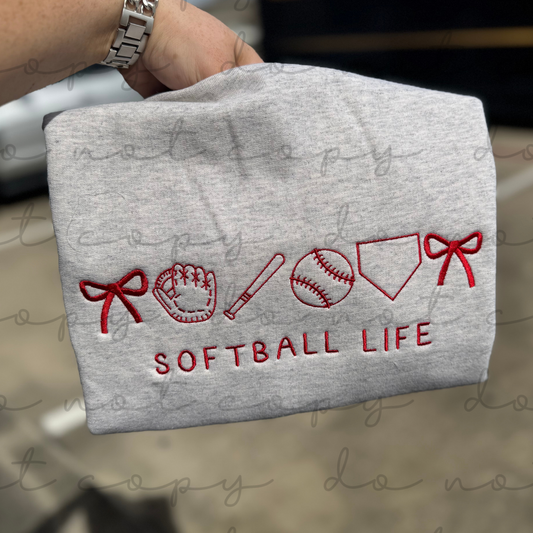 Softball Life Icons Embroidered Sweatshirt/T-Shirt