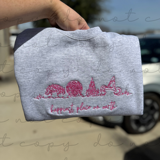 Happiest Place On Earth (Line Art) Embroidered Sweatshirt/T-Shirt