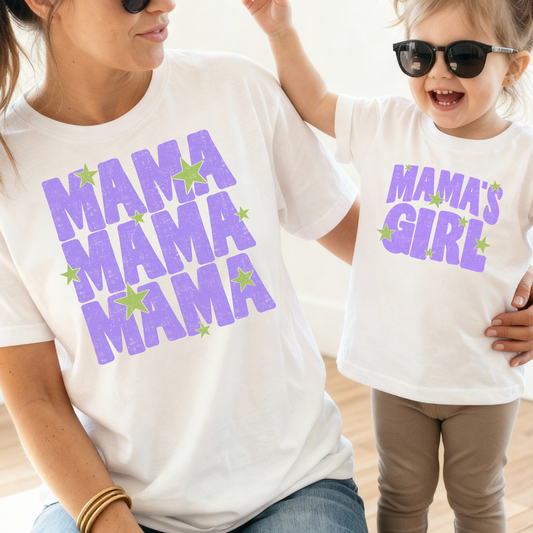 Mama Purple w/Stars (Mama's Girl Option) Full Color DTF Transfer