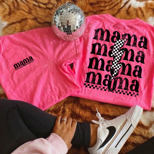 Mama (Repeat) Checkered Lightning Bolt Full Color DTF Transfer