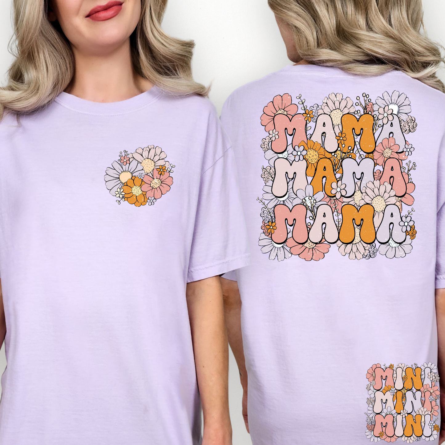 Mama Stacked Purple/Orange Flowers (Mini Option) Full Color DTF Transfer