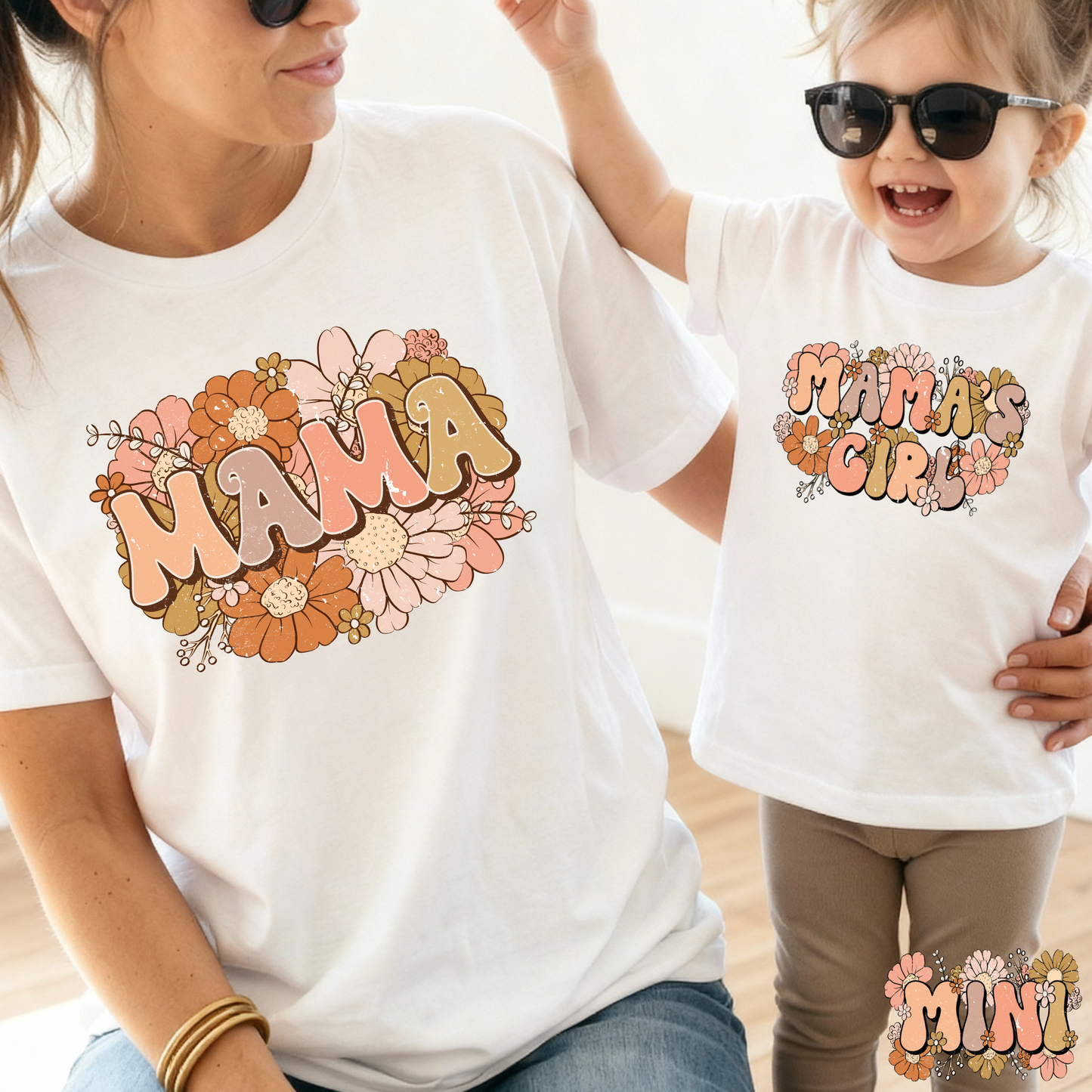 Mama Stacked Neutral Flowers (Mini Option) Full Color DTF Transfer